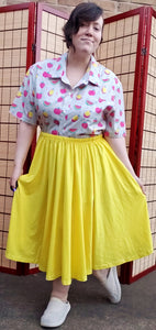 Solid Yellow Midi Skirt With Pockets