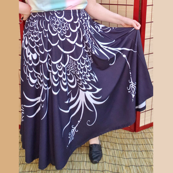 COLLAB: Vetiverfox Black & White Peacock Maxi Skirt with Pockets