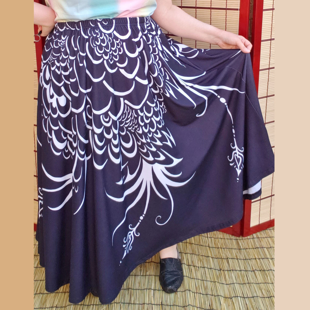 COLLAB: Vetiverfox Black & White Peacock Maxi Skirt with Pockets