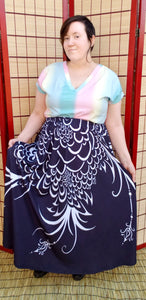 Black & White Peacock Maxi Skirt with Pockets