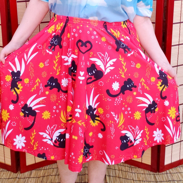 COLLAB: deersprouts Black Kittens Midi Skirt with Pockets