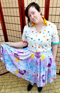 Watercolor Peacocks Midi Skirt with Pockets