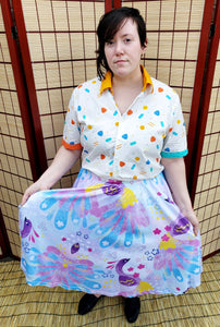 COLLAB: deersprouts Watercolor Peacocks Midi Skirt with Pockets