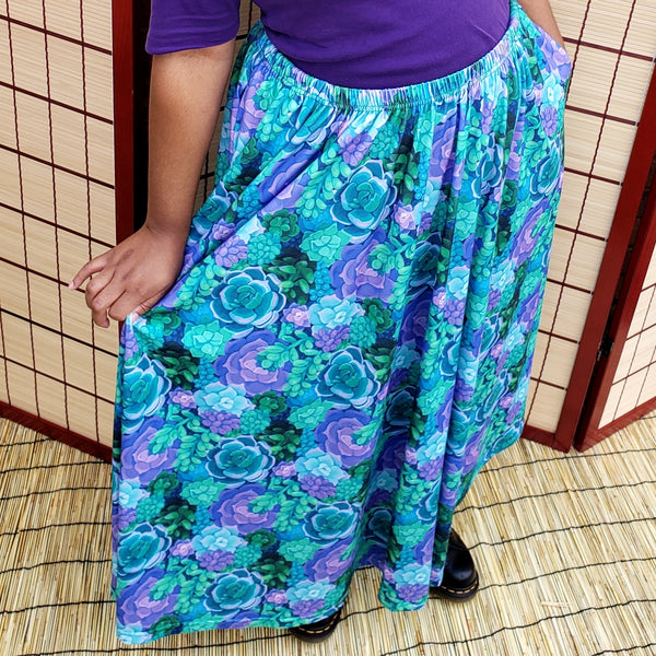 Succulents Maxi Skirt with Pockets