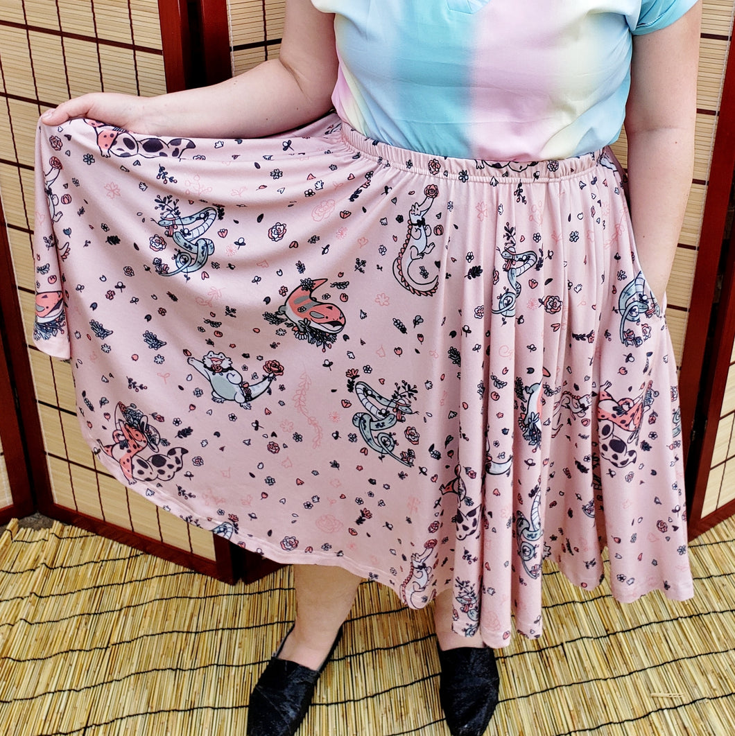 Floral Reptiles Midi Skirt With Pockets