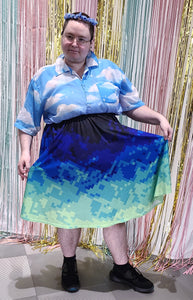 Pixel Tides Midi Skirt With Pockets