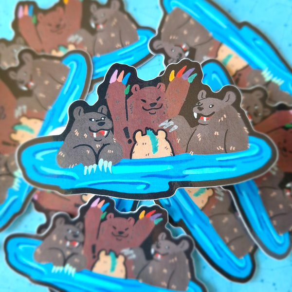 Bears In The River Vinyl Sticker