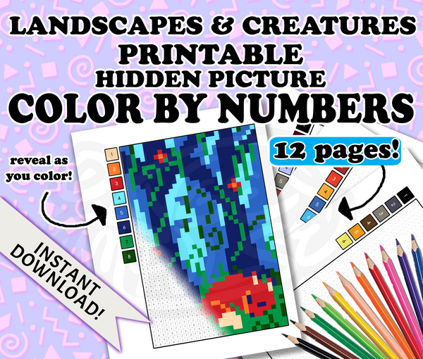 Landscapes & Creatures Printable Color by Numbers Digital Download
