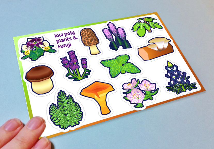 Plants & Fungi (Low Poly) Sticker Sheet