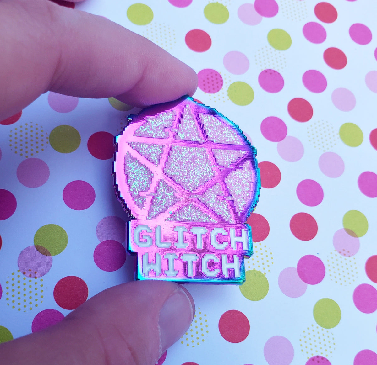 Glitch Witch Pin - Rainbow Metal & Glitter Enamel Pin – Fresh Hot Flavors