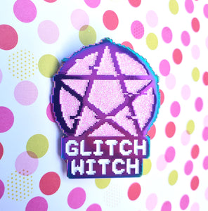 Glitch Witch Pin - Rainbow Metal & Glitter Enamel Pin