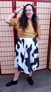 Cow Print (Black & White) Midi Skirt With Pockets