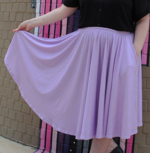 Solid Lavender Midi Skirt With Pockets