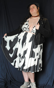 Cow Print (Black & White) Midi Skirt With Pockets
